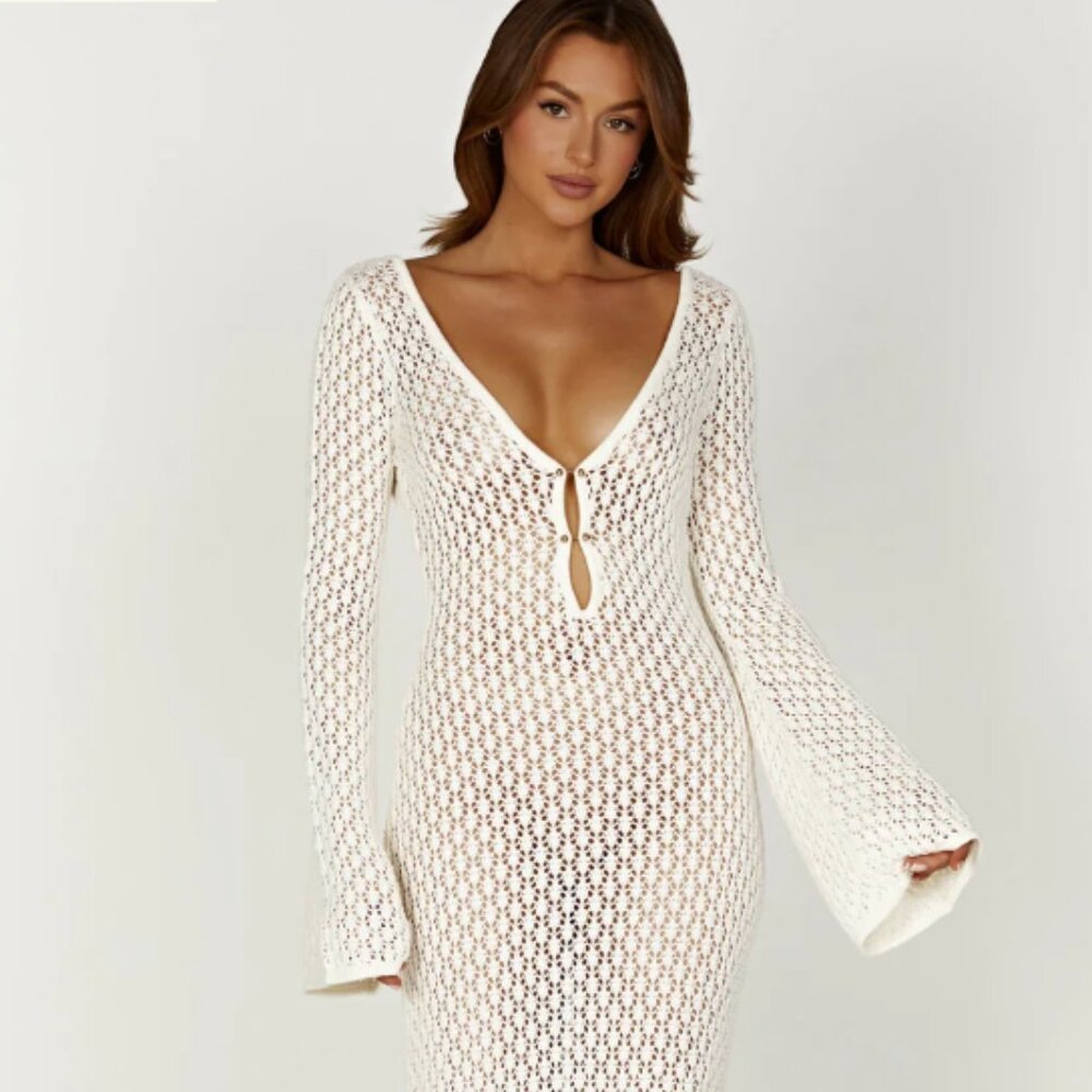 Meshki Kayleigh Crochet Fishtail Maxi Dress Size XS BRAND NEW